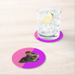 Dessous-de-verre Rond En Papier Canetons sur framboise rose et sorbet violet