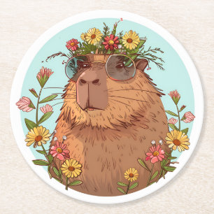 Dessous-de-verre Rond En Papier Capybara en lunettes de soleil Été