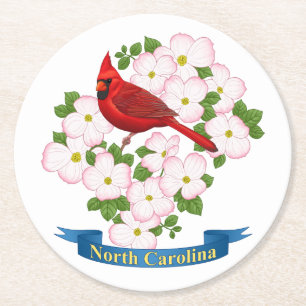Dessous-de-verre Rond En Papier Cardinal d'État de Caroline du Nord & Fleur de boi