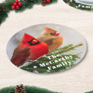Dessous-de-verre Rond En Papier Cardinaux du Nord dans Pine Tree Nom de famille