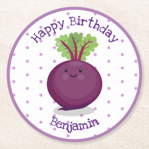 Dessous-de-verre Rond En Papier Caricature de betterave mignonne et violette