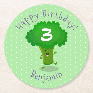 Dessous-de-verre Rond En Papier Caricature de brocoli dansant Cute kawaii