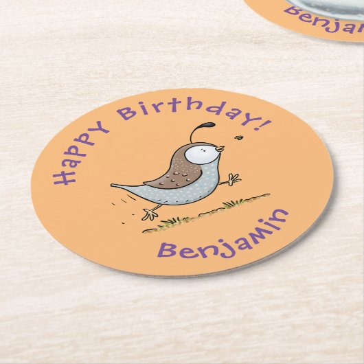 Dessous-de-verre Rond En Papier Caricature de caille californienne joli (Incliné)