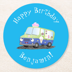 Dessous-de-verre Rond En Papier Caricature de camion de glace joli