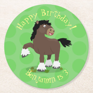 Dessous-de-verre Rond En Papier Caricature de cheval de trait de Cute Clydesdale