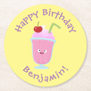 Dessous-de-verre Rond En Papier Caricature de crème glacée de fraise mignonne