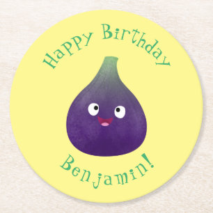 Dessous-de-verre Rond En Papier Caricature de fruits mauve joyeux aux figues