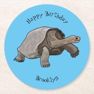 Dessous-de-verre Rond En Papier Caricature de la tortue des Galapagos