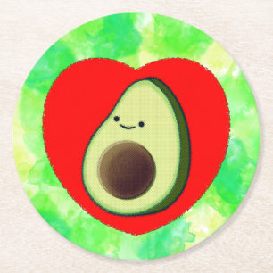Dessous-de-verre Rond En Papier Caricature de l'Avocado mignonne au coeur rouge su