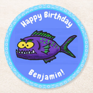 Dessous-de-verre Rond En Papier Caricature de poisson de Piranha