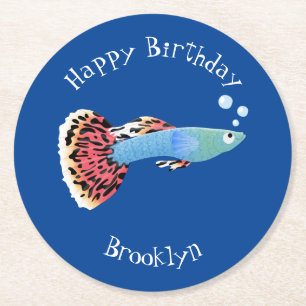 Dessous-de-verre Rond En Papier Caricature de poisson tropical guppy très chic