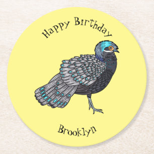 Dessous-de-verre Rond En Papier Caricature d'oiseau de faisan paon de Bornéo