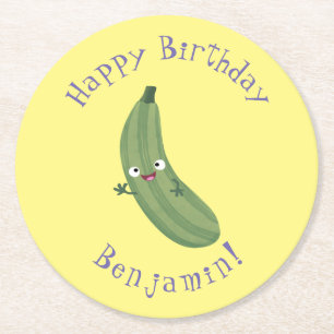 Dessous-de-verre Rond En Papier Caricature joyeux de courgettes mignonnes