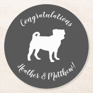 Dessous-de-verre Rond En Papier Carlin Chien Baby shower Thème Chien Chiot Neutre 