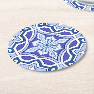 Dessous-de-verre Rond En Papier Carreaux bleus, Carreaux méditerranéens, majolica 