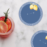 Dessous-de-verre Rond En Papier Carrelage bleu méditerranéen & Citron Mariage ital<br><div class="desc">Ce dessous de verre élégant ferait un merveilleux ajout à vos fournitures pour occasions spéciales! Ajoutez facilement vos propres détails en cliquant sur l'option "personnaliser".</div>