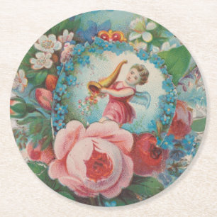 Dessous-de-verre Rond En Papier Carte de Saint-Valentin florale de l'ère victorien