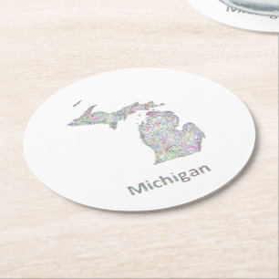 Dessous-de-verre Rond En Papier Carte du Michigan
