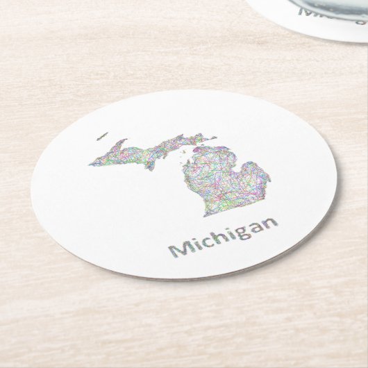 Dessous-de-verre Rond En Papier Carte du Michigan (Incliné)