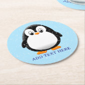 Dessous-de-verre Rond En Papier Carton en pingouin mignon hiver personnalisé (Incliné)