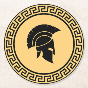 Dessous-de-verre Rond En Papier Casque Spartan Gras Noir & Or Design