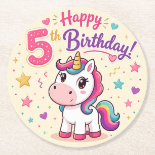 Dessous-de-verre Rond En Papier Célébration des 5 ans de la Licorne Magique