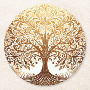 Dessous-de-verre Rond En Papier Célébration élégante de Namaste avec l'arbre de vi