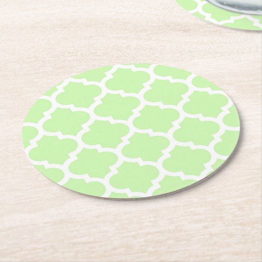 Dessous-de-verre Rond En Papier Celery Green White Moroccan Quatrefoil Pattern #5 (Incliné)