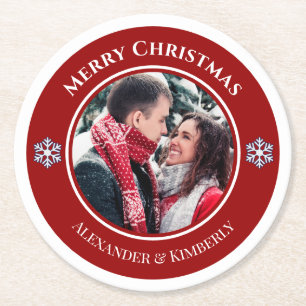 Dessous-de-verre Rond En Papier Cercle blanc rouge de Noël avec les textes inférie