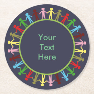Dessous-de-verre Rond En Papier Cercle coloré des gens Texte personnalisé