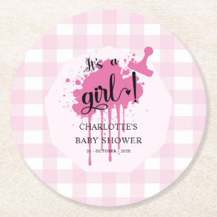 Dessous-de-verre Rond En Papier C'est une fille Douce Fête de Naissance Rose Paste