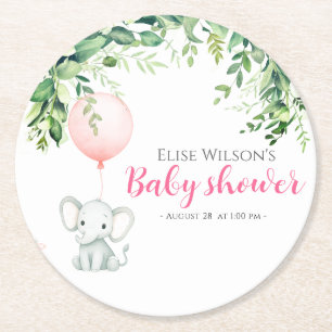 Dessous-de-verre Rond En Papier C'est une fille ! Petit bébé éléphant mignon avec