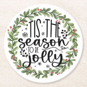 Dessous-de-verre Rond En Papier Cette saison sera Jolly Watercolor Wreath
