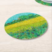 Dessous-de-verre Rond En Papier Champ Van Gogh avec Irises près d'Arles (Incliné)