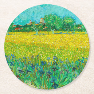 Dessous-de-verre Rond En Papier Champ Van Gogh avec Irises près d'Arles