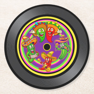 Dessous-de-verre Rond En Papier Chantez des poivrons et des cactus Vinyl Record