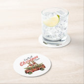 Dessous-de-verre Rond En Papier Charges de lapins de Noël en Camion Rouge (En situation)