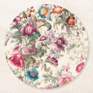 Dessous-de-verre Rond En Papier Charme Vintage Inspiré Flores d'été