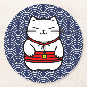 Dessous-de-verre Rond En Papier Chat chanceux japonais ou Maneki-Neko