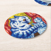 Dessous-de-verre Rond En Papier Chat et ses chatons (Incliné)