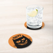 Dessous-de-verre Rond En Papier Chat noir d'Halloween déplaisant sur Orange (En situation)