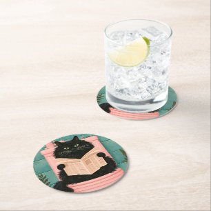 Dessous-de-verre Rond En Papier Chat noir drôle de salle de bain
