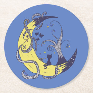 Dessous-de-verre Rond En Papier Chat sur la lune