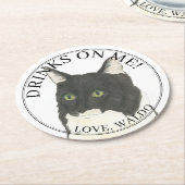 Dessous-de-verre Rond En Papier Chat Tuxedo Ragamuffin noir et blanc personnalisé (Incliné)