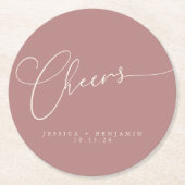 Dessous-de-verre Rond En Papier Cheers Minimum Dusty Script Rose personnalisé mari (Devant)