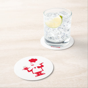 Dessous-de-verre Rond En Papier Chef tenant un bol de soupe