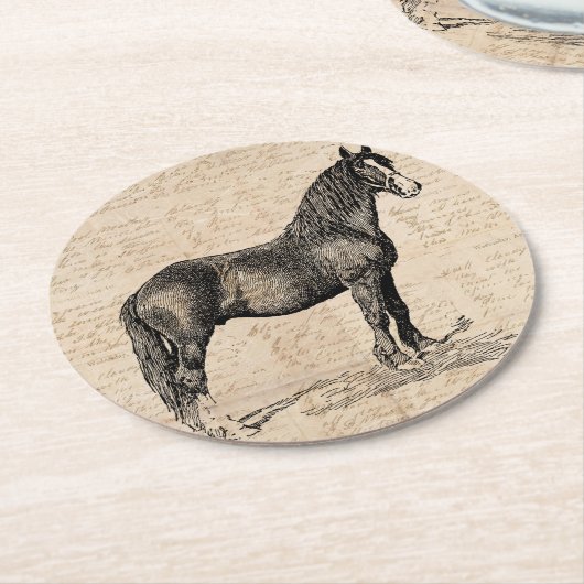 Dessous-de-verre Rond En Papier Cheval avec papier de script (Incliné)