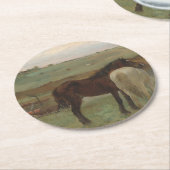 Dessous-de-verre Rond En Papier Chevaux dans une prairie, Peinture à l'huile, Edga (Incliné)