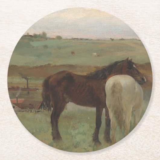 Dessous-de-verre Rond En Papier Chevaux dans une prairie, Peinture à l'huile, Edga (Devant)