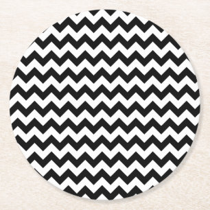 Dessous-de-verre Rond En Papier Chevron noir et blanc Conception traditionnelle